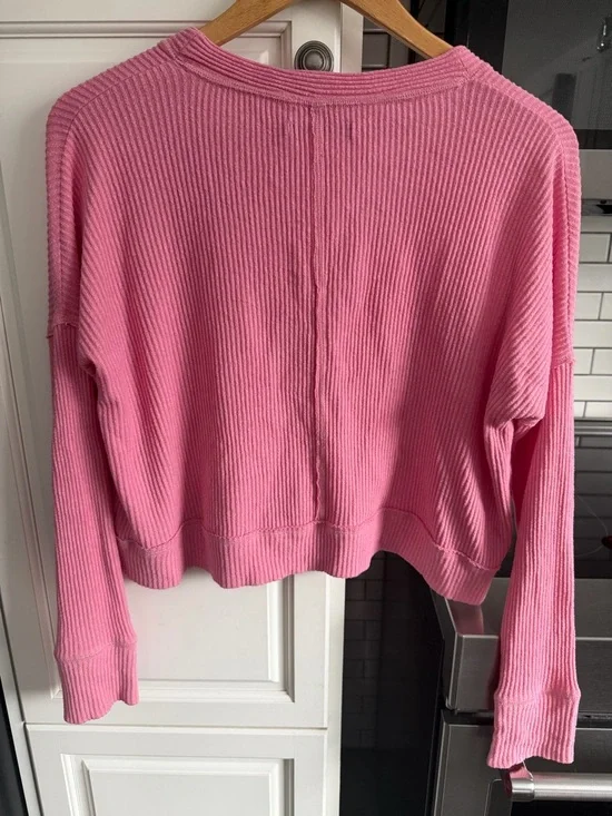 Abercrombie & Fitch Pink Ribbed Button-Front Cardigan - Picture 5 of 7